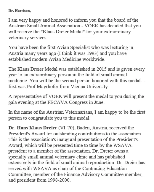 VOEK Award Letter